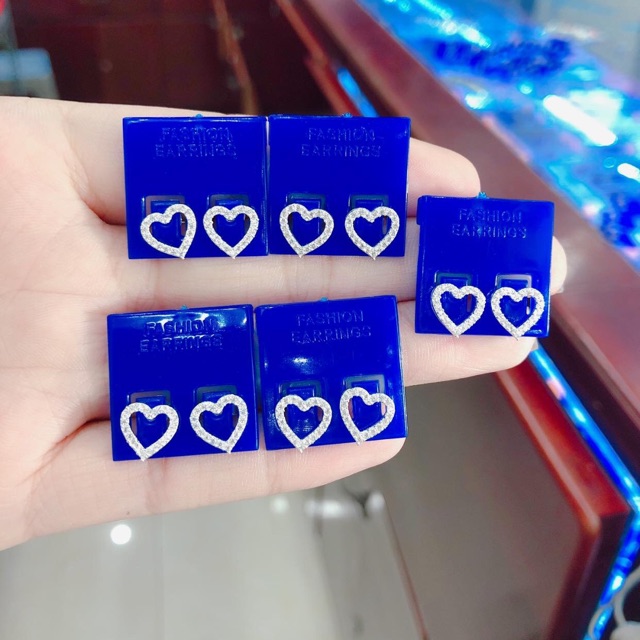 Bông tai tim bạc ta đính đá -Bông tai nữ THJ