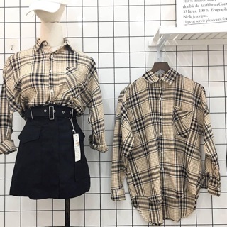 Áo sơ mi oversize caro một túi