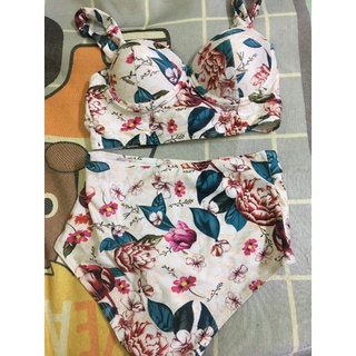 (có sẵn, ảnh thật) set bikini hoa vintage cạp cao