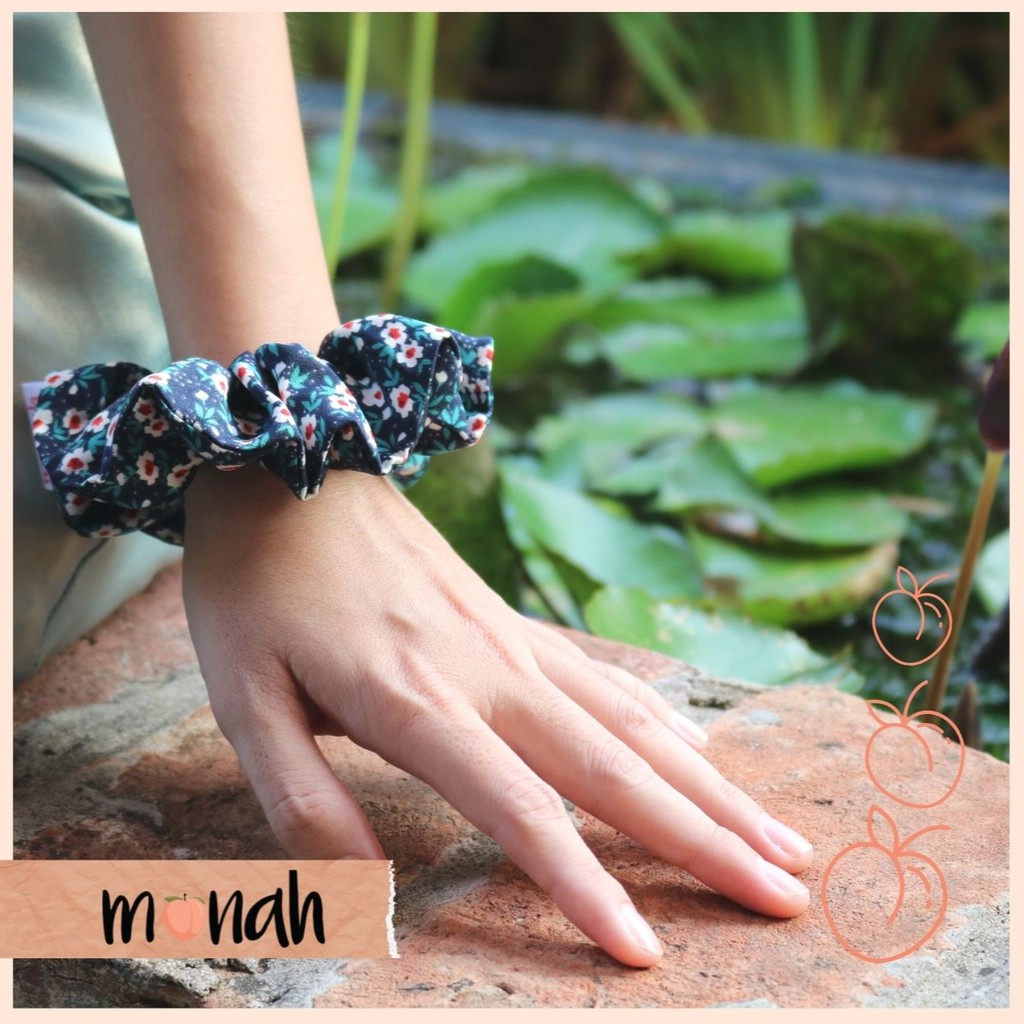 Dây buộc tóc, cột tóc scrunchie phong cách retro cổ điển hoa nhẹ nhàng