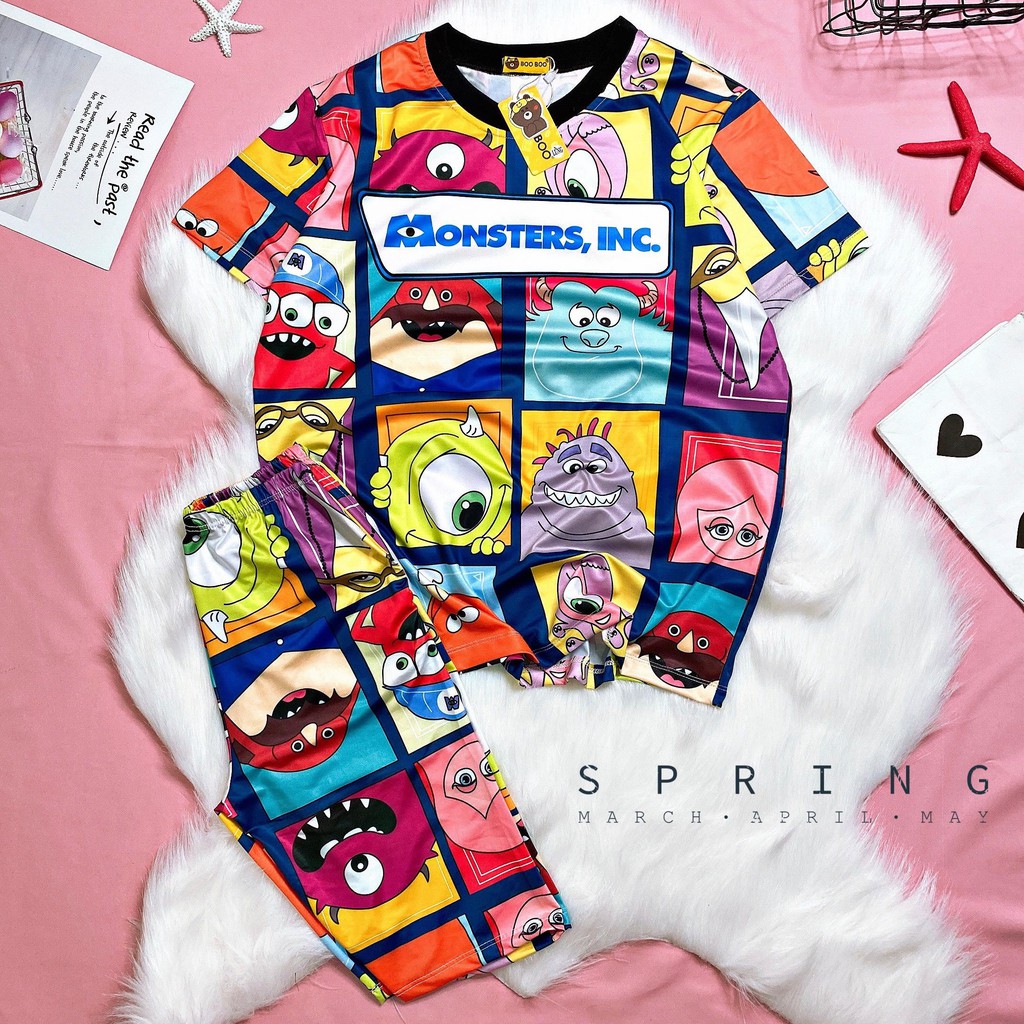 Bộ Ngủ Pijama Thun Lạnh 3D Cao Cấp Tay Ngắn Quần Lửng Họa Tiết Hoạt Hình Dễ Thương