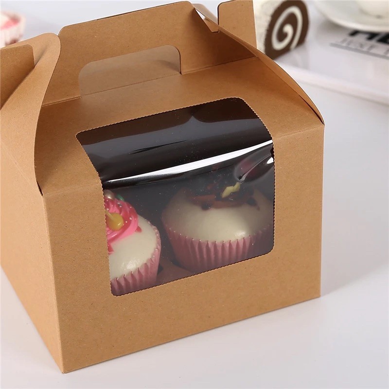 Hộp giấy đựng bánh cupcake có quai xách các cỡ