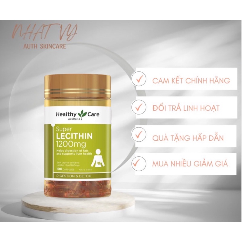 Mầm đậu nành Super Lecithin Úc ⚡ CAM KẾT CHÍNH HÃNG ⚡ Viên uống tăng vòng 1 Healthy Care Super Lecithin 1200mg- 100 viên