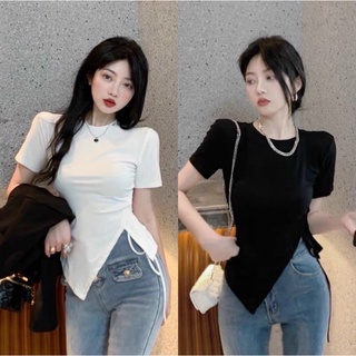 Áo thun body tay ngắn vạt xéo rút dây