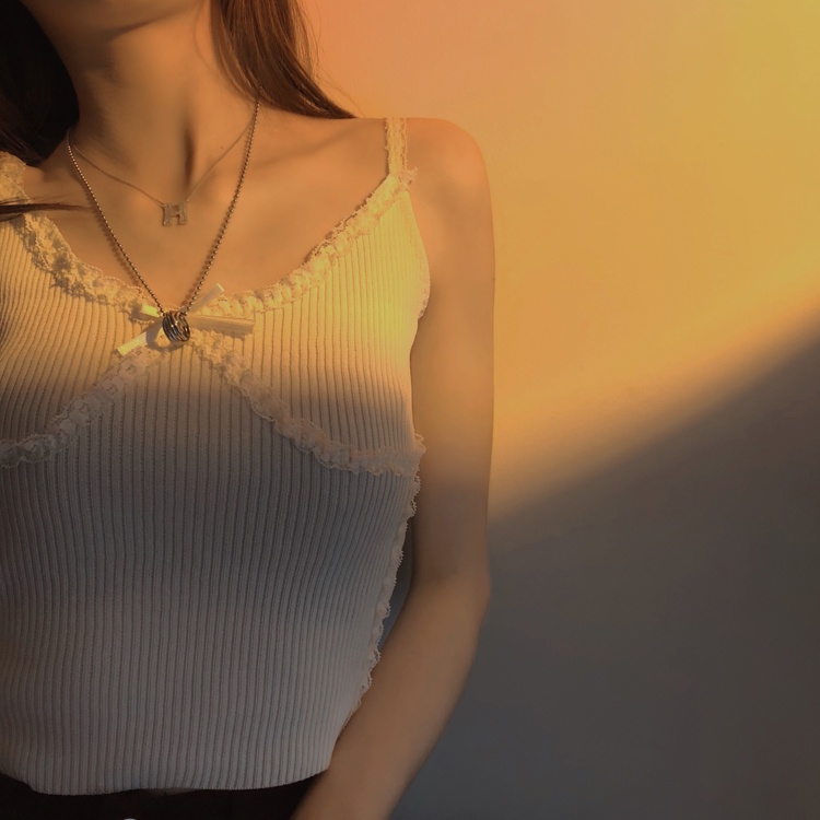 Áo dệt kim ZHELIHANGFEI 2 dây phối ren thời trang hè phong cách Hàn Quốc quyến rũ cho nữ