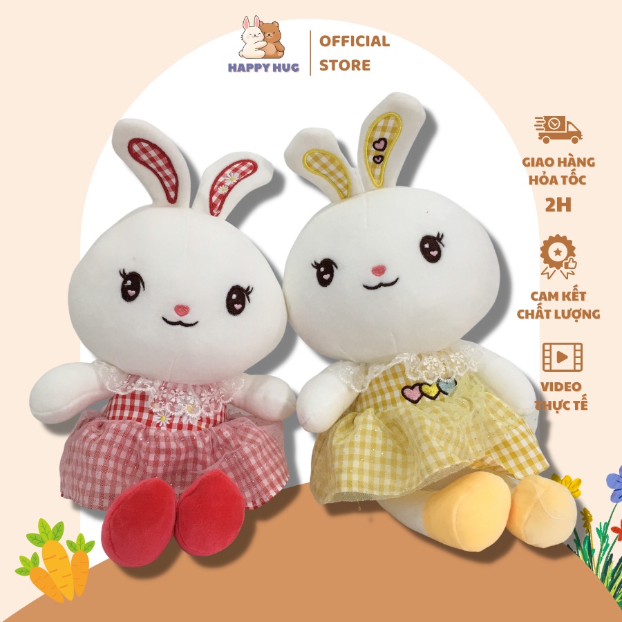 Gấu bông thỏ mặc váy đáng yêu size 37 cm, quà tặng thú nhồi bông bé gái cao cấp - Happy Hug