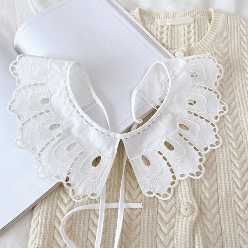 Yoioi Khăn Choàng Cổ Giả Cotton Màu Trắng Thêu Họa Tiết Hoa Vảy Cá Trang Trí Cho Nữ