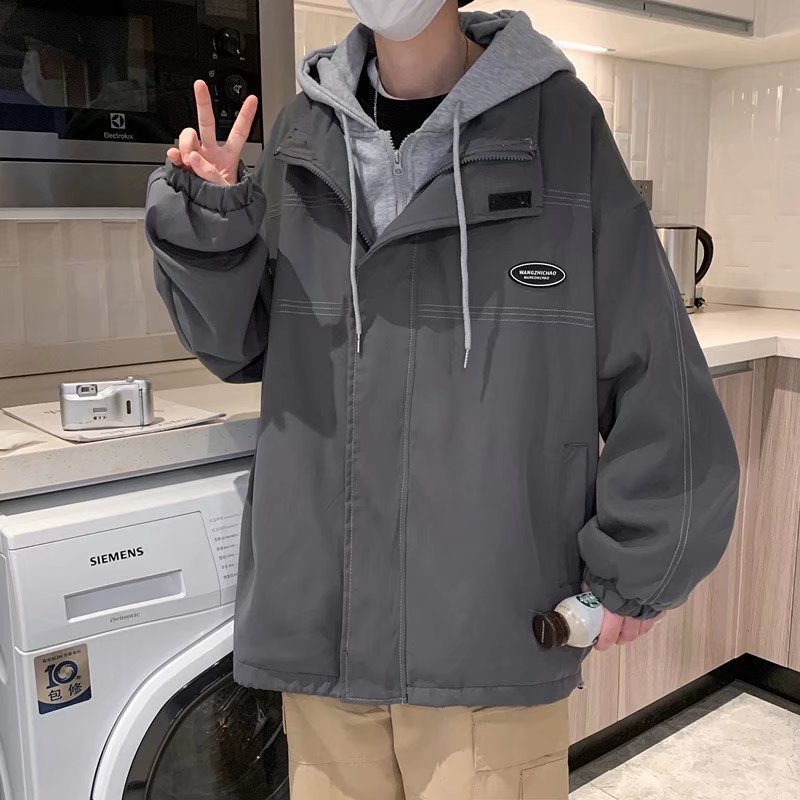 Áo Khoác Hoodie Giả Hai Lớp Dáng Rộng Thời Trang Cá Tính Cho Nam