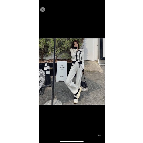 Set bộ mũ khoá chữ C thêu nổi quần ống suông phối