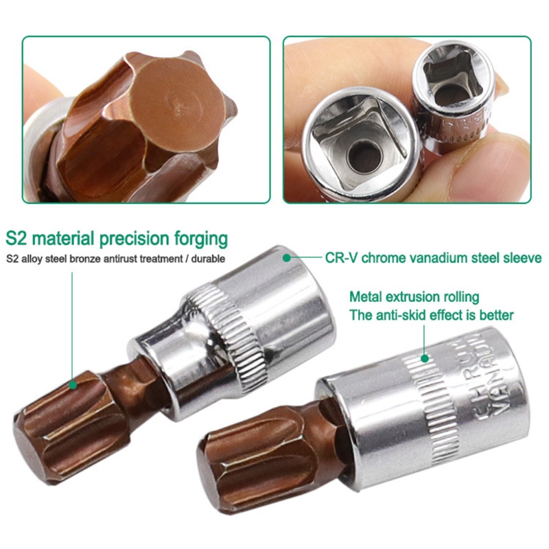 Bộ 11 Mũi T10-T60 3 / 8 &quot;1 / 4&quot; Đầu Lục Giác