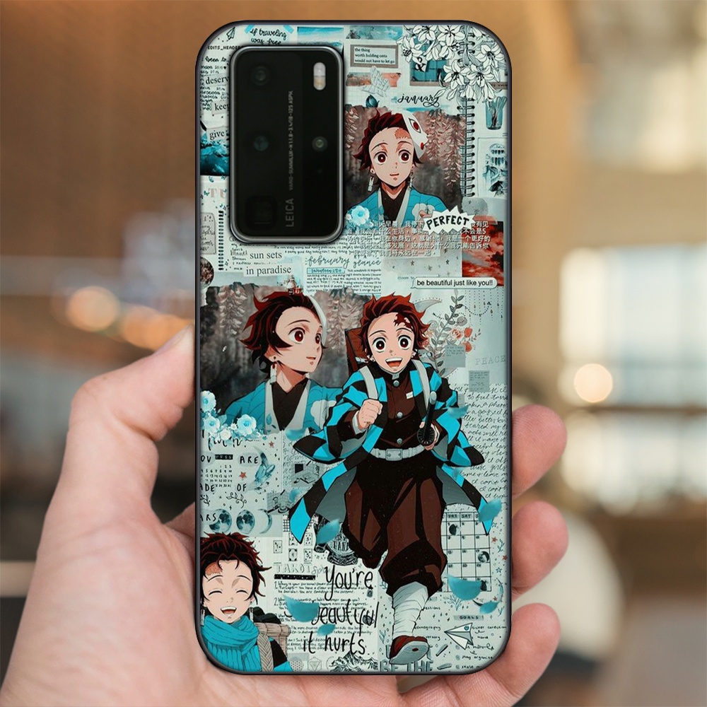 Ốp lưng Huawei P40 Pro viền đen in hình Tanjiro Kimetsu No Yaiba