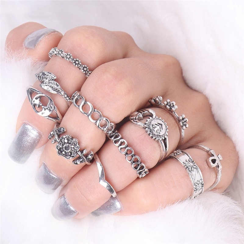 Set 11 Nhẫn Đeo Đốt Ngón Tay Nhiều Kiểu Dáng Thời Trang Cho Nữ