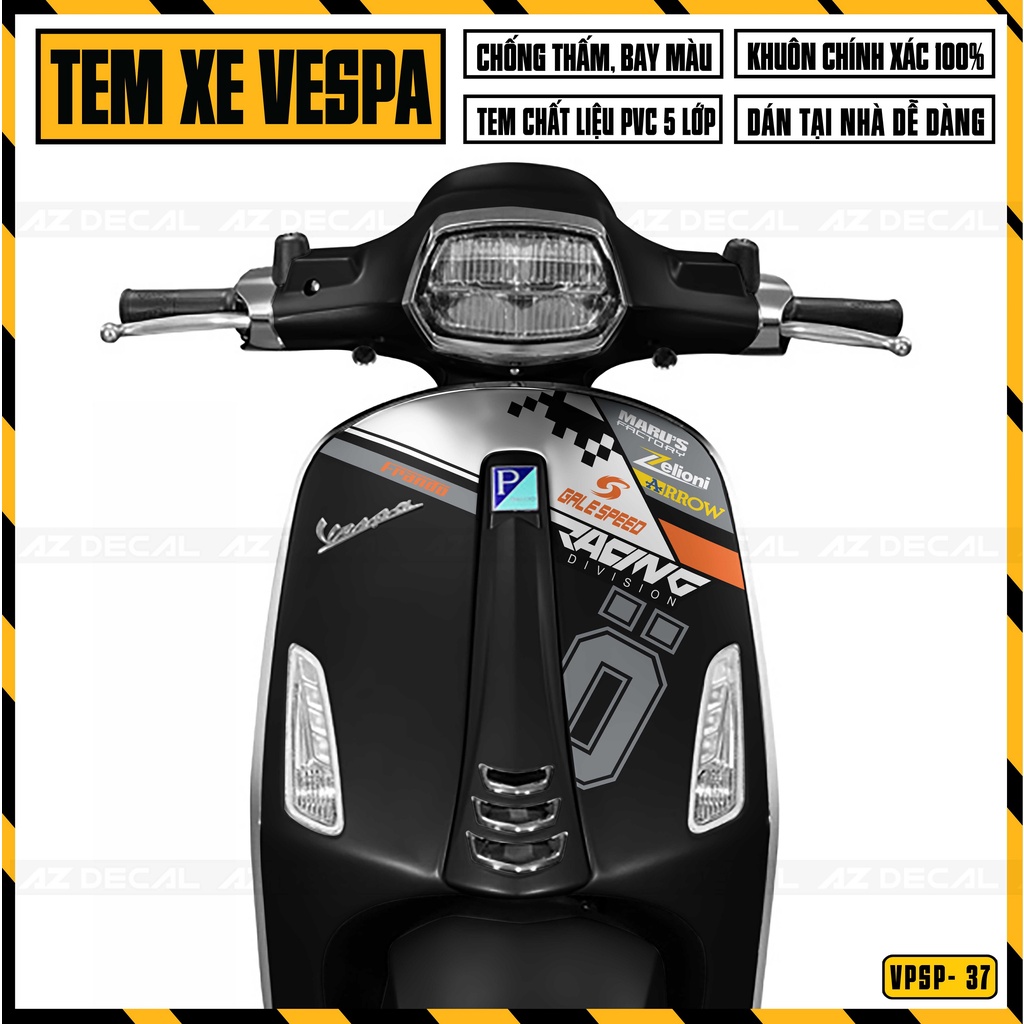 Decal Rời Xe Vespa Sprint / Primavera Phong Cách Cá Mập Maru's Factory | VPSP37 | Tem Chế Chống Nước, Dễ Dán