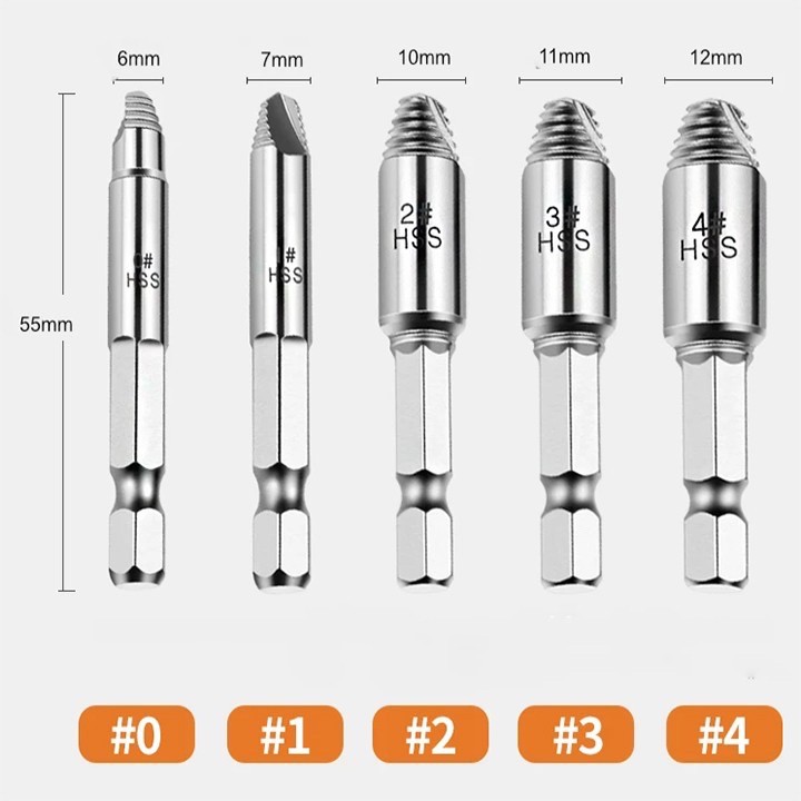 Bộ 5 dụng cụ bằng thép tốc độ cao tháo ốc vít bu lông gãy có hộp nhỏ gọn, dễ mang đi