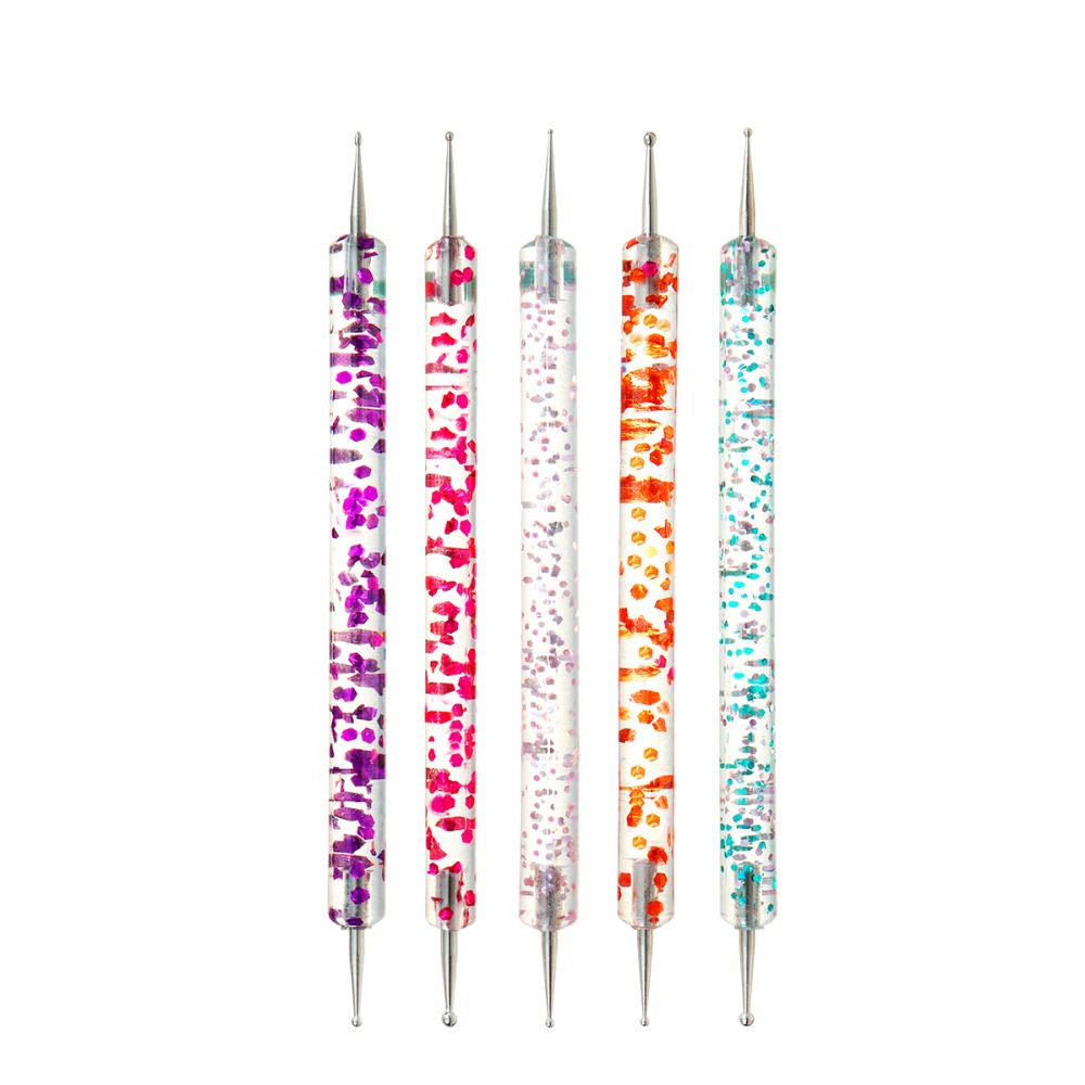 Set 5 cọ Monja thiết kế hai đầu đính đá trang trí móng nghệ thuật DIY