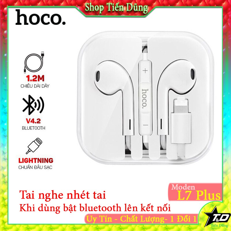 Tai nghe nhét tai Hoco L7 Plus dùng cho iip với chân cắm dẹp có chất lượng âm thanh và mic to rõ ràng