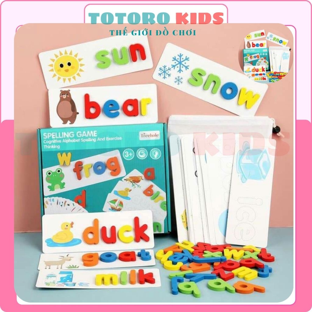 Đồ chơi giáo dục ghép hình bộ chữ gỗ Spelling Game Superbee học đánh vần tiếng anh kèm 28 thẻ từ vựng KT 25×21cm