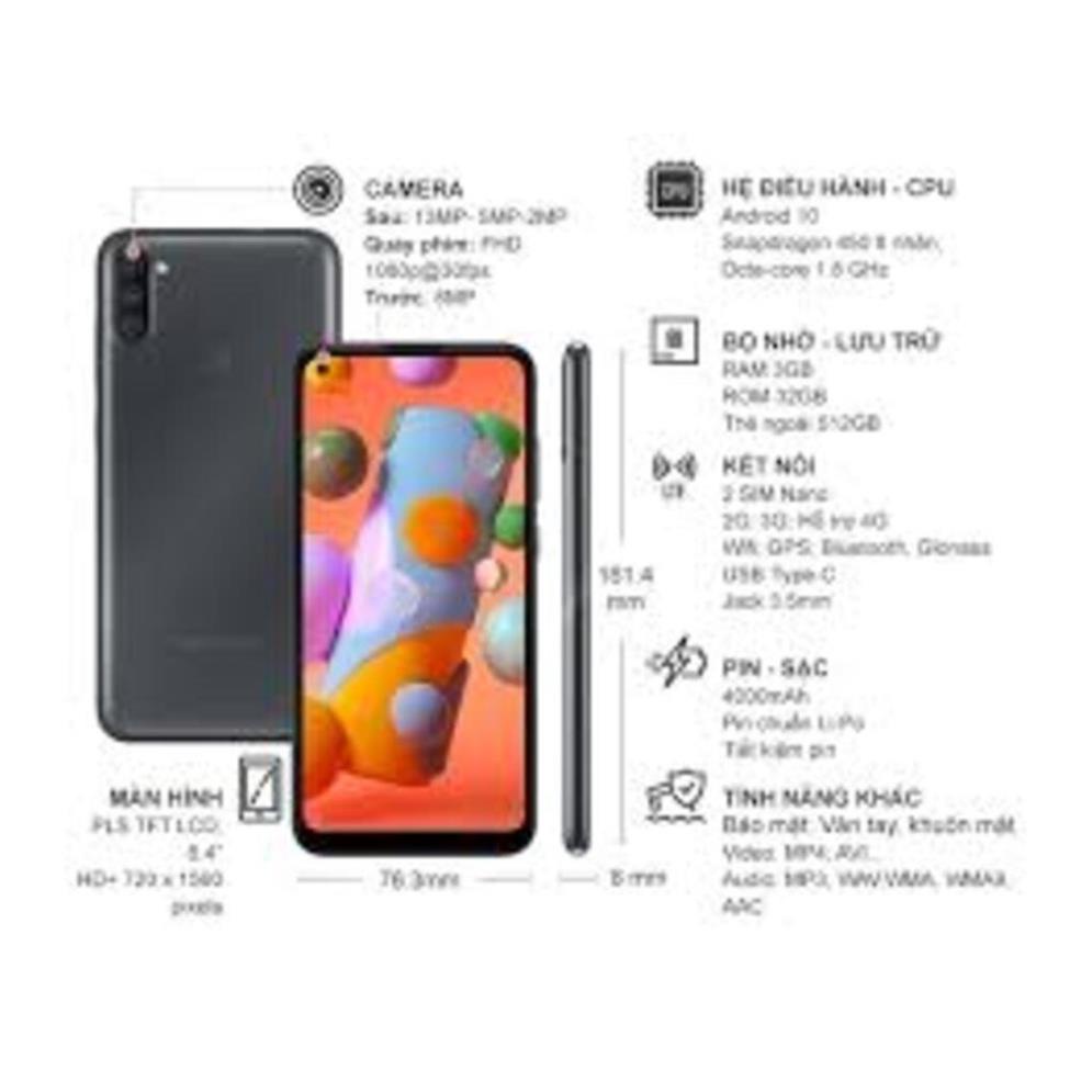 điện thoại Samsung Galaxy A11 Chính Hãng 2sim ram 3G rom 32G, Cấu hình Cao, cày Game nặng siêu mượt