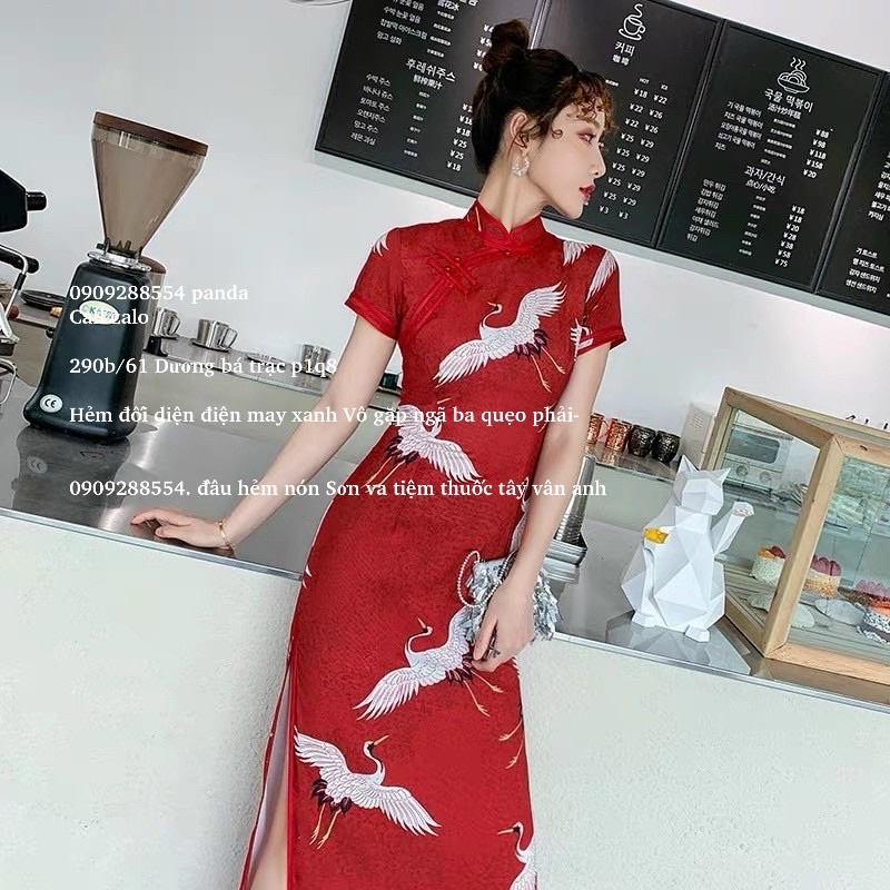 áo dài đỏ sườn xám chất thun co giản đẹp form nhập cao cấp