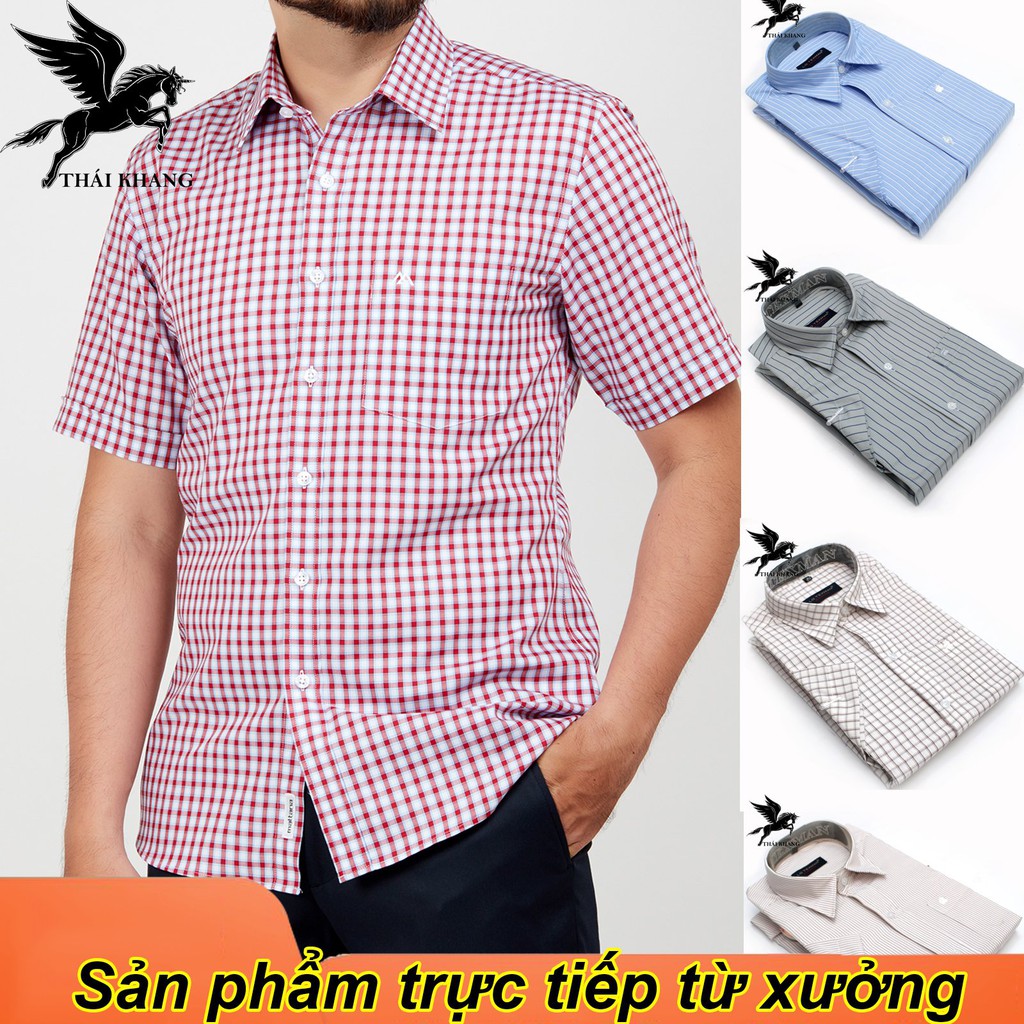 áo sơ mi nam ngắn tay công sở sọc ca ro vải COTTON LOẠI 1 loại áo sơ mi nam đóng hộp xuất khẩu SHN2