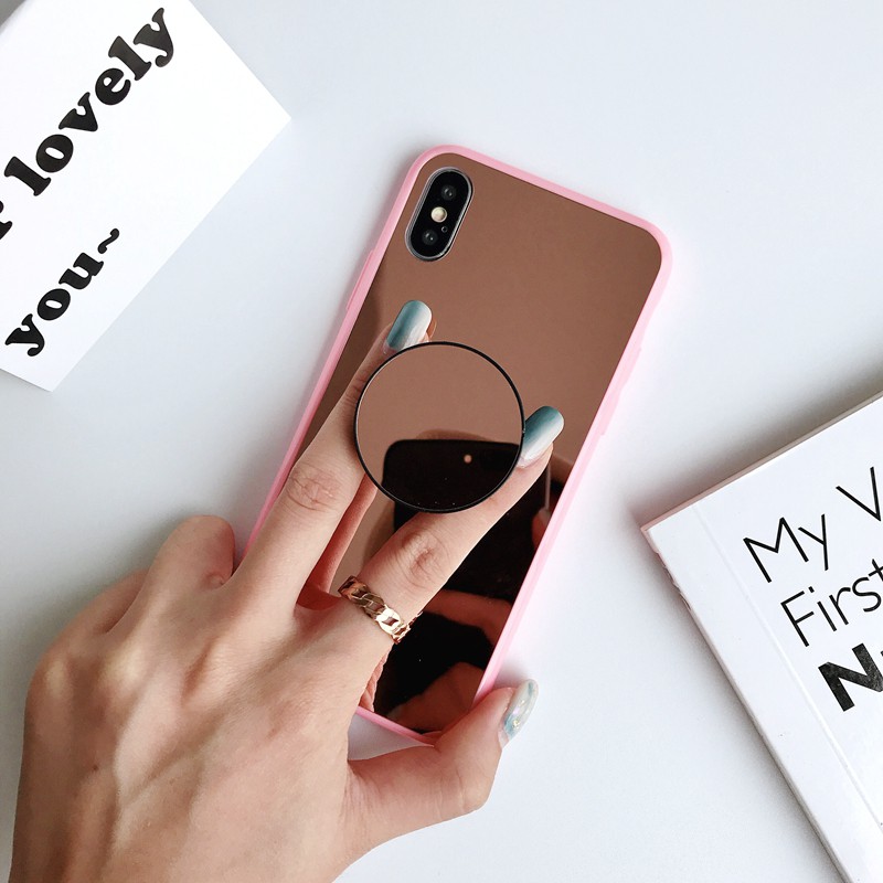 Ốp điện thoại tráng gương xinh xắn có giá đỡ đa năng cho iPhone X XS Max XR 8 7 6 6S Plus 11 Pro Max SE 2020