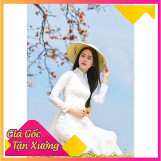 Áo dài học sinh trắng cổ cao , tay dài giá rẻ chất lụa nhật