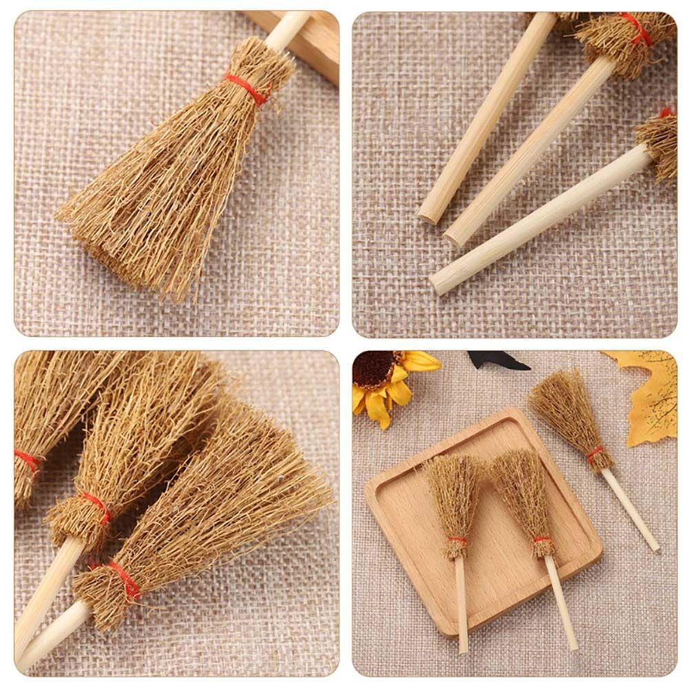 Chổi Đồ Chơi Mini Giả Rơm Bện Màu Đỏ Dùng Để Hóa Trang Phù Thủy
