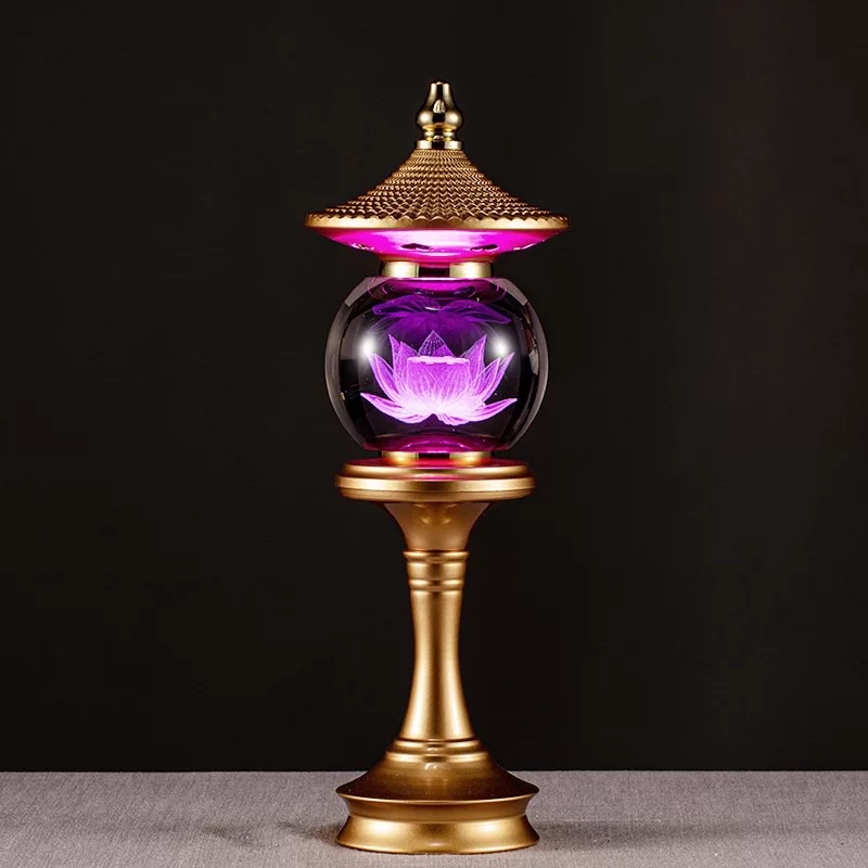 Đèn Thờ Cúng Hoa Sen Hình Tháp Pha Lê Cao Cấp - Đèn Led Trang Thờ Đổi Màu (Nhiều Size)