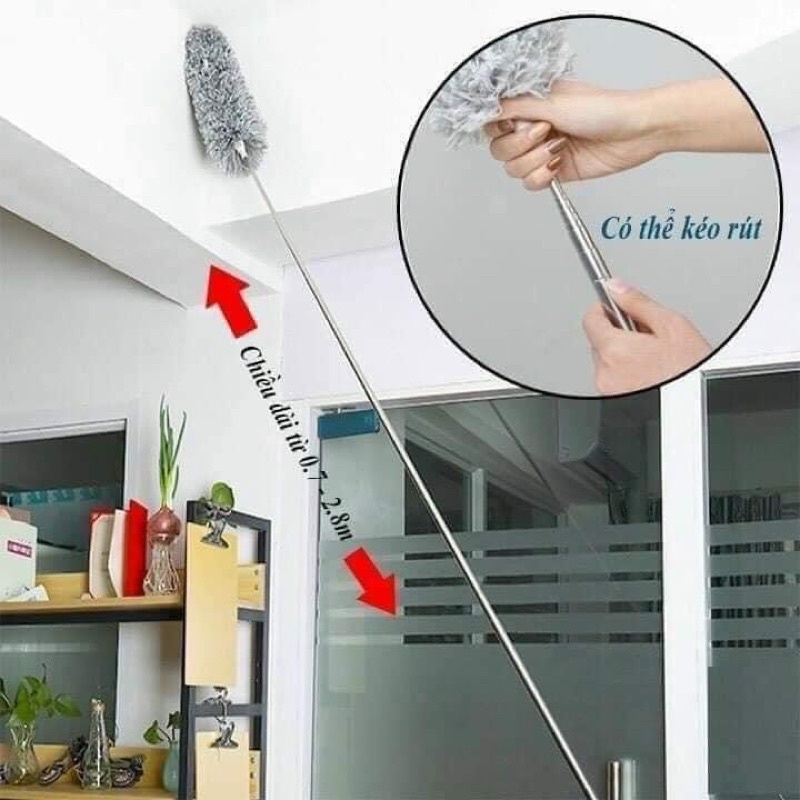 Chổi quét trần, mạng nhện, bụi bẩn cán inox gấp gọn cao cấp lau sạch bụi bẩn chỗ khó nhất