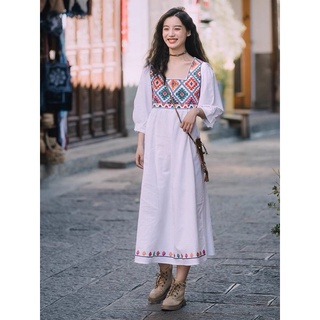 [Hàng Sẵn] Đầm Thổ Cẩm Thêu Hoa Vintage Mới Mã 468 Màu Trắng Tiệm Nhà Liin