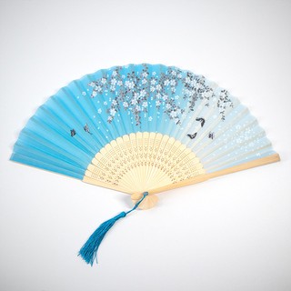 Quạt cổ trang, quạt lụa xếp Mơ hoa