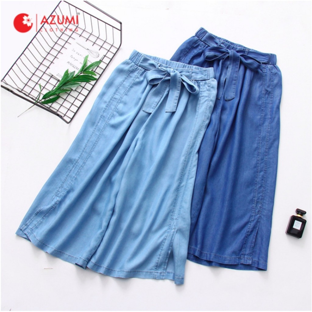 Quần jean ống rộng Azumikichi phong cách Nhật Bản form rộng xanh đậm-nhạt