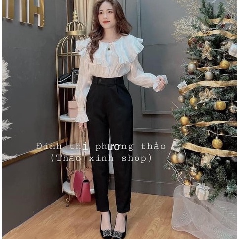 Quần tây lưng cao nữ dáng dài đi học làm công sở màu đen khóa kéo Quần tây baggy vải học sinh cạp cao chất dày mềm đẹp