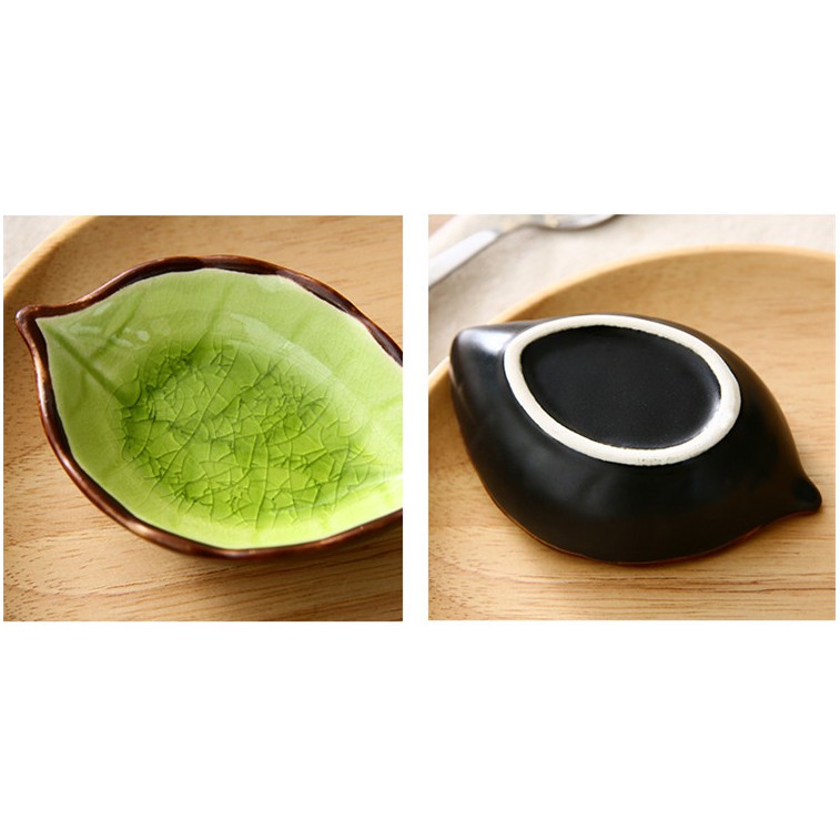 Bát Gốm đựng gia vị Hình Lá màu men nứt loại nhỏ