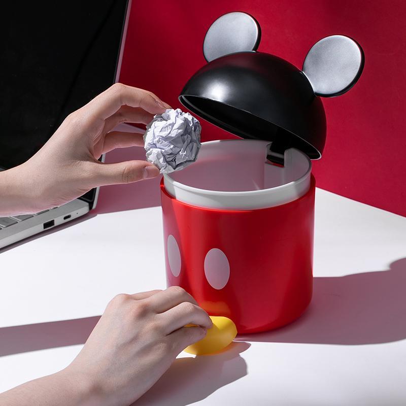 Miniso Thùng Rác Mini Hình Chuột Mickey Có Nắp Đậy Tiện Dụng Cho Gia Đình Ốp