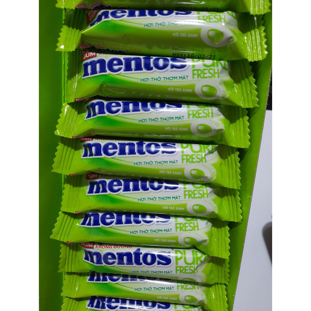 [5 Thỏi] Kẹo Gum Mentos Không Đường Pure Fresh Hương Bạc Hà Hơi Thở Thơm Mát Với Trà Xanh