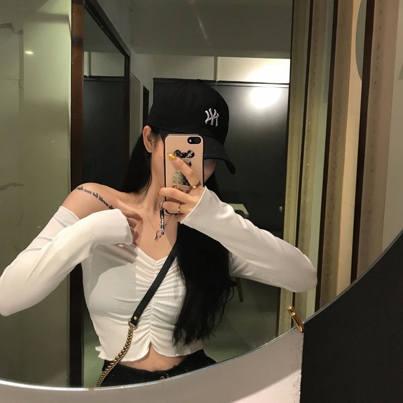 Áo Thun Trễ Vai Dài Tay Cổ Chữ A Thời Trang Sành Điệu Cho Nữ