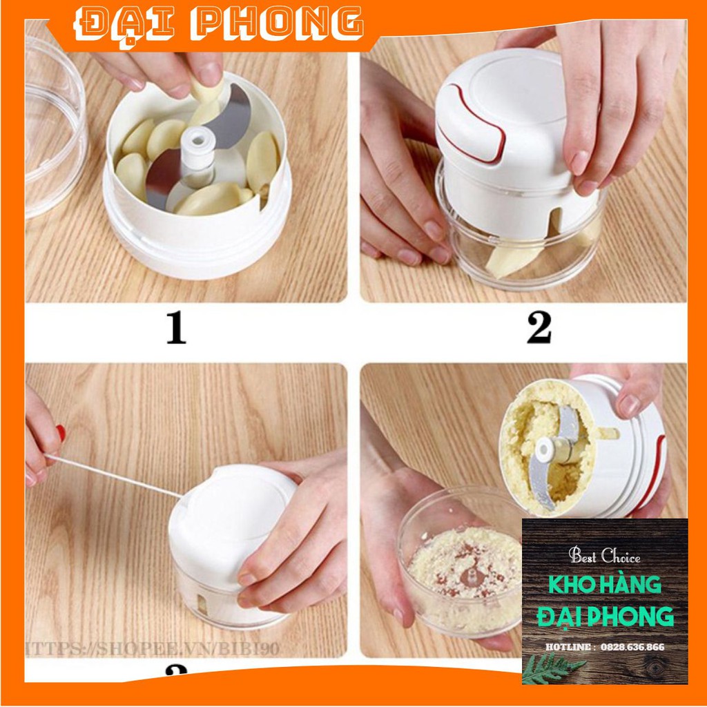 Hộp nghiền thực phẩm ❤️FREE SHIP❤️Say tỏi kéo tay dây rút mini FOOD CHOPPER