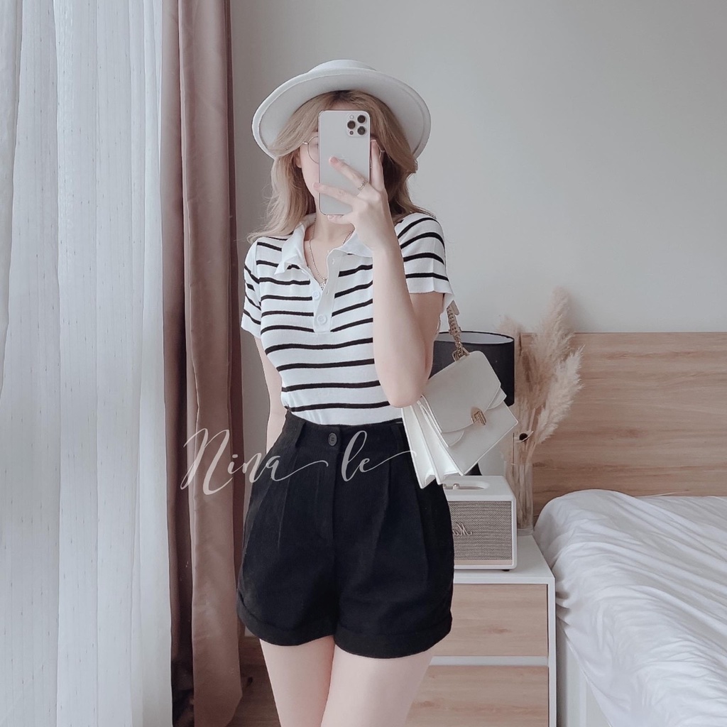 Áo polo kẻ chất len mỏng hàng quảng châu thời trang cho nữ...