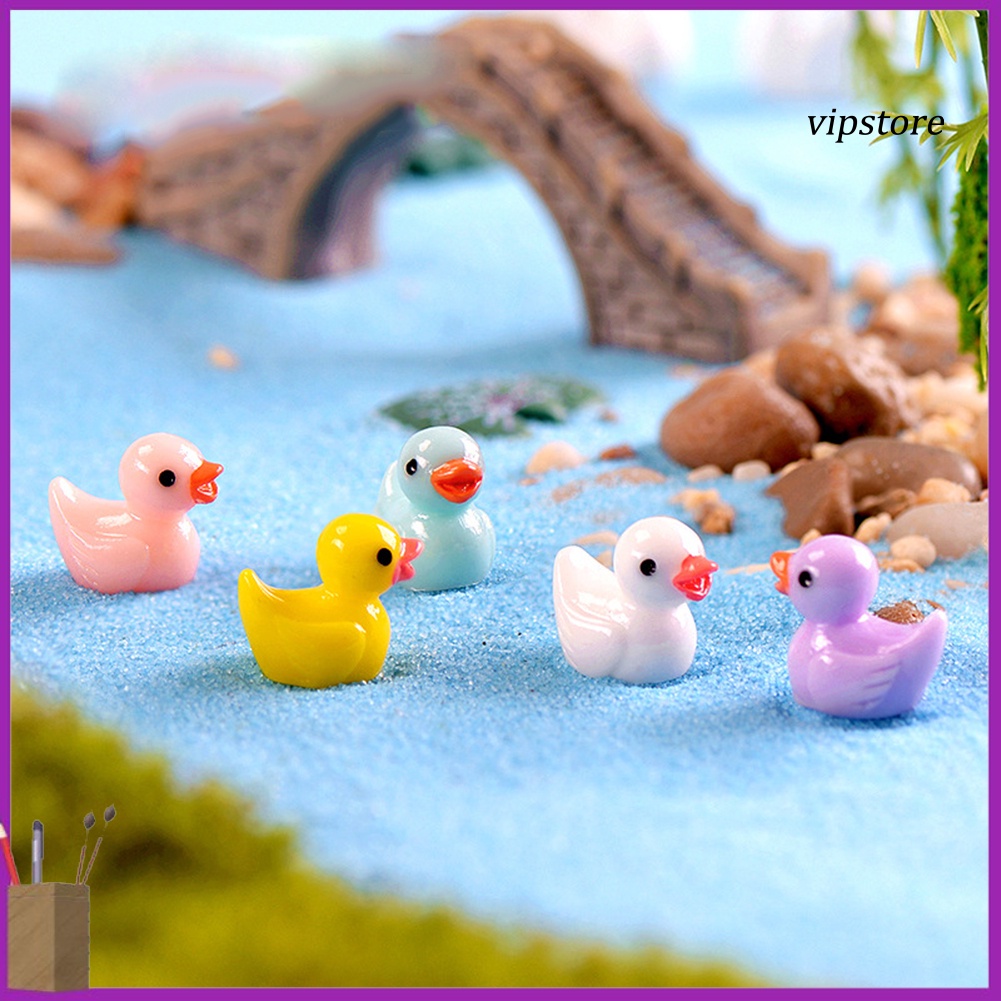 Set 5 chú vịt mini bằng nhựa resin dùng trang trí nhà búp bê