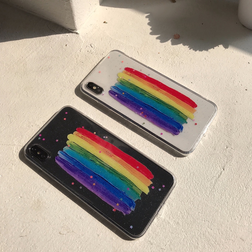 Rainbow Colorful Glitter Stars Phone Case For iPhone 11 Pro X XS XR Xs Max For iPhone 6 6s 7 8 Plus Soft TPU irregular Rainbow Back Cover