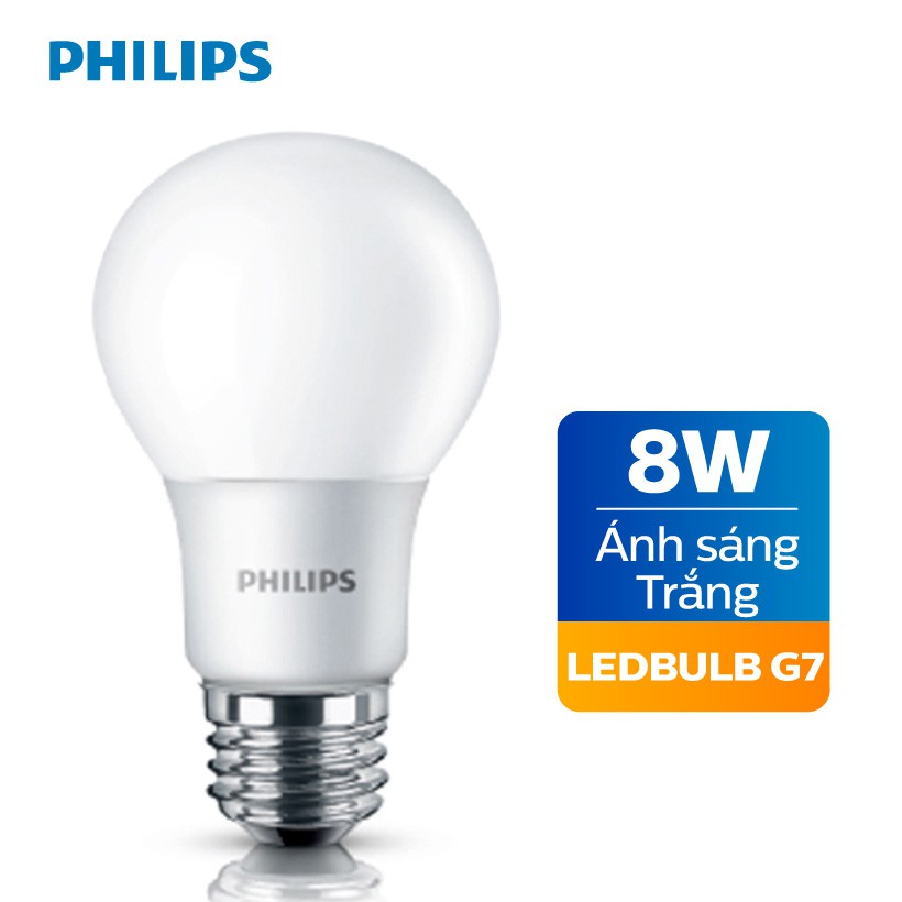 Bóng đèn Philips LED cao cấp siêu sáng tiết kiệm điện 8W E27 230V A60 - Ánh sáng vàng/ Ánh sáng trắng