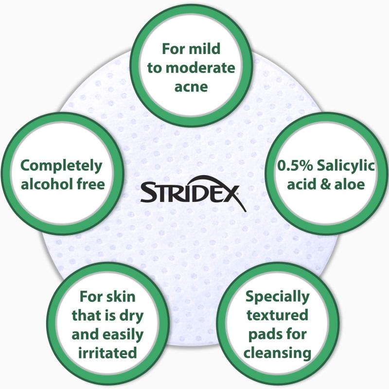 Miếng lau giảm mụn Stridex BHA 0.5%/2% 55 Pads Hỗ trợ giảm mụn, peel da, sạch da