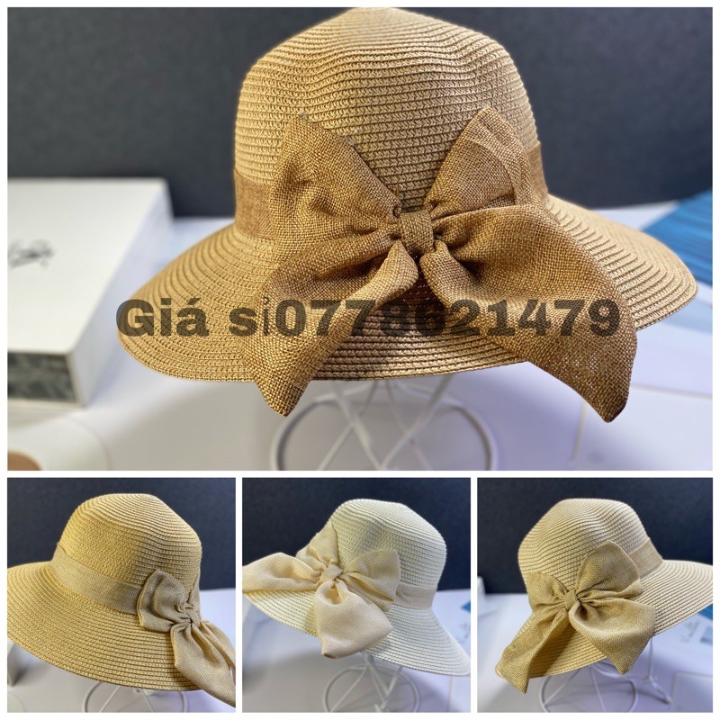 mũ vành nữ nón cói dây vành nhỏ nơ bố đi biển thời trang nữ