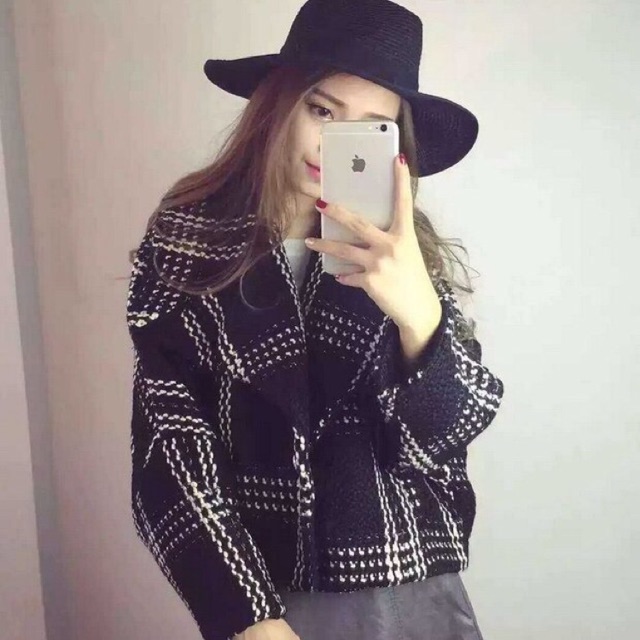 Áo dạ kẻ cổ vest