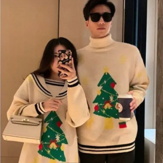 Áo Sweater Dệt Kim In Họa Tiết Hoạt Hình Thời Trang Giáng Sinh Cho Cặp Đô