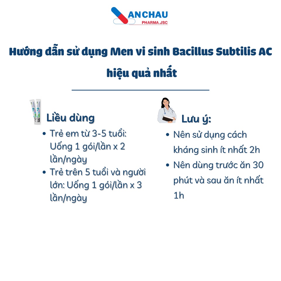 Men vi sinh hỗ trợ tiêu hóa BACILLUS SUBTILUS AC hương sữa cho trẻ em và người lớn - set dùng thử - An Châu
