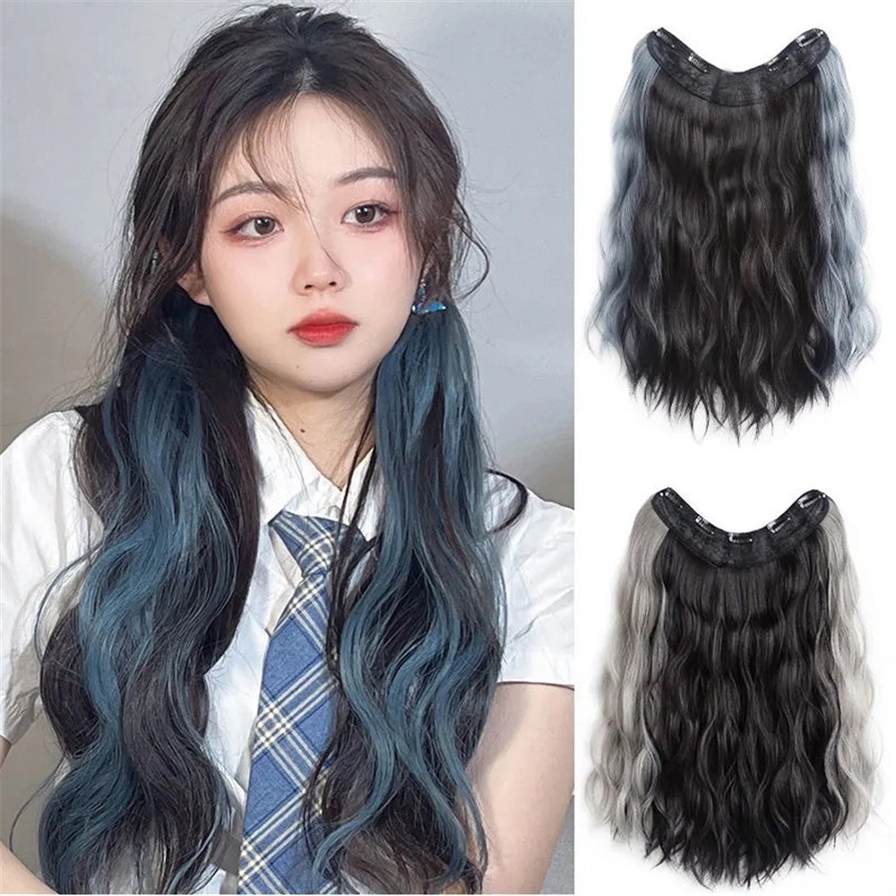 bộ tóc giả 55cm Bộ Tóc Giả Dài Xoăn Gợn Sóng Nhiều Màu Kèm Kẹp Tóc Giả Không Để Lại Dấu Vết Thời Trang Mùa Hè Hàn Quốc Cho Nữ