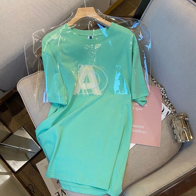 Áo Thun Tay Ngắn Dáng Rộng Màu Xanh Lá Thời Trang Mùa Hè Mới Phong Cách Hàn Quốc Cho Nữ