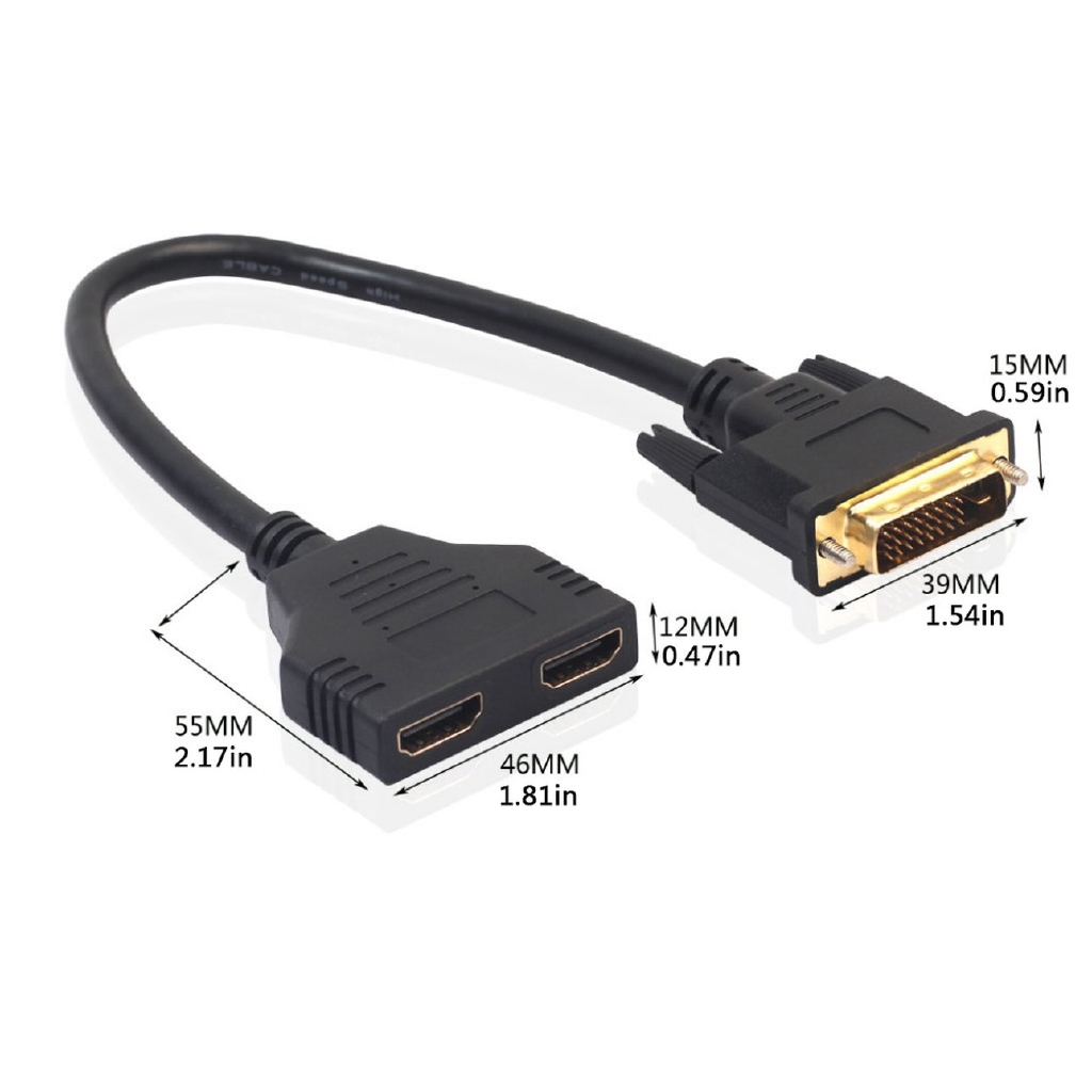 E 0.3 Meter Gold Plated DVI 24+1 Male to 2 * HDMI 19-Pin Female Splitter Adapter